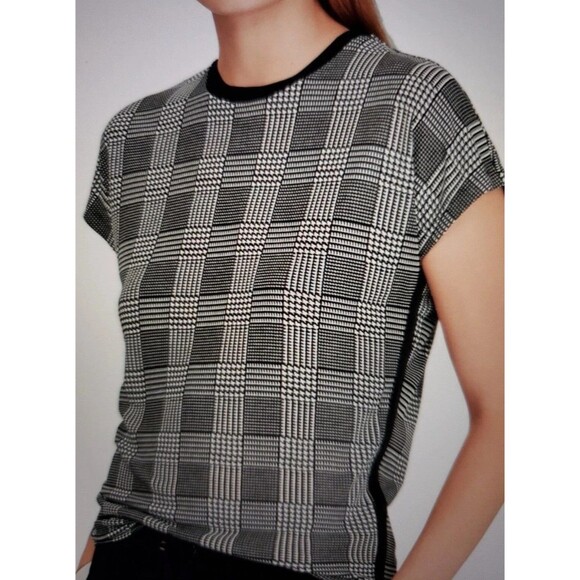 RALPH LAUREN Glen Plaid Short Sleeve Jersey Knit Top Sz 1X Plus Houndstooth - Picture 1 of 8